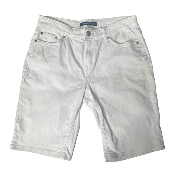 Calvin‎ Klein Jeans Shorts Women's 6  White Denim Bermuda Pockets Solid - Picture 1 of 7